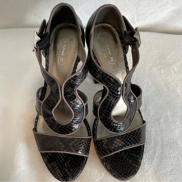 Coach Ivanah snakeskin print open toe heels shoes - Picture 6 of 11